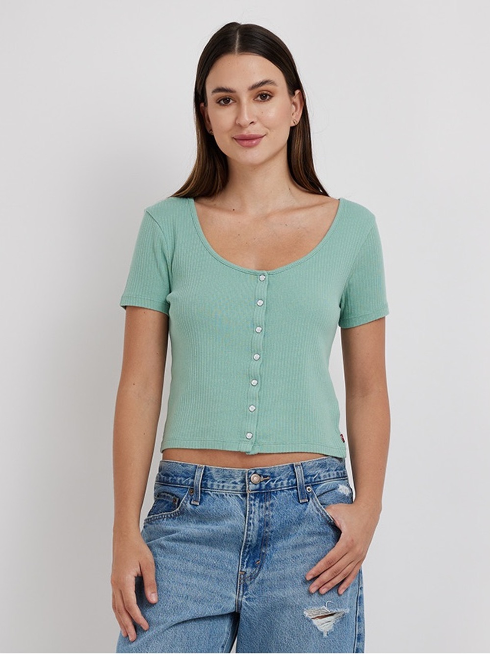 Levi’s Ribbed Green Scoop Neck Crop Top Size Medium